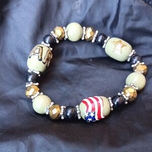 Patriotic Beaded Stretch Bracelet in Olive, Black & Gold